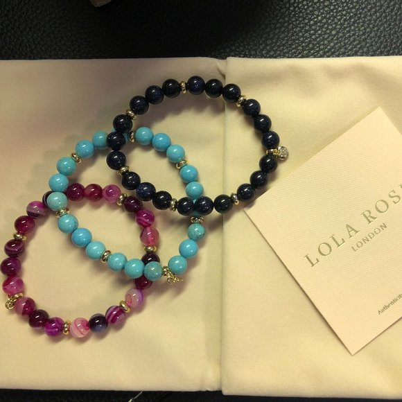 Beaded Gemstone Bangle Bracelets - set of 3 - Picture 1 of 9